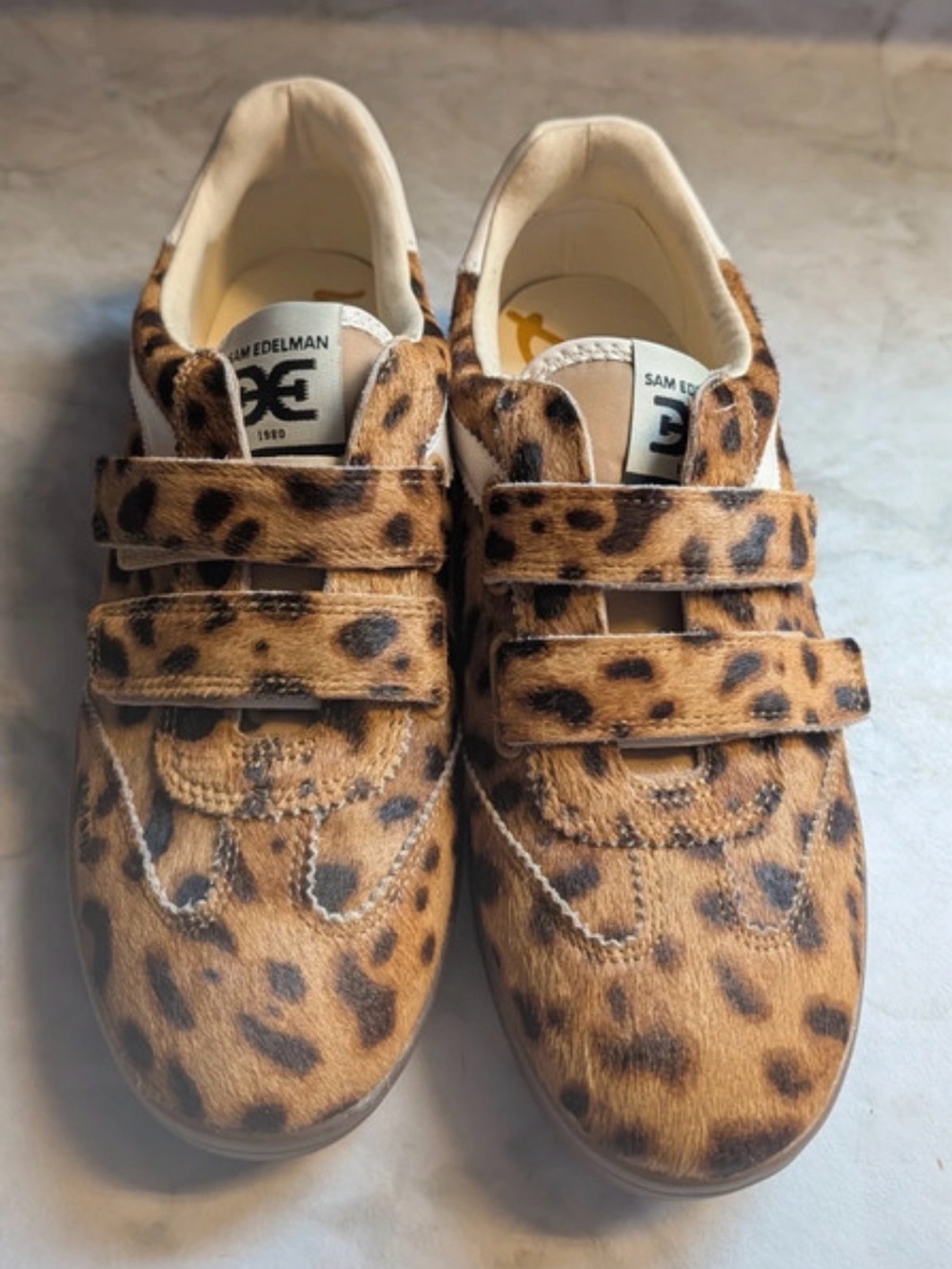 Sam Edelman Leopard Print Velcro Sneakers - Tan/Brown